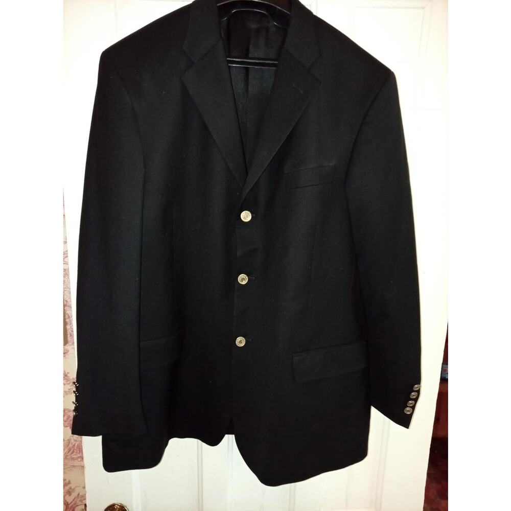 Pierre Cardin men's Blazer XL 44R Black Horse Buttons 100% wool suit jacket